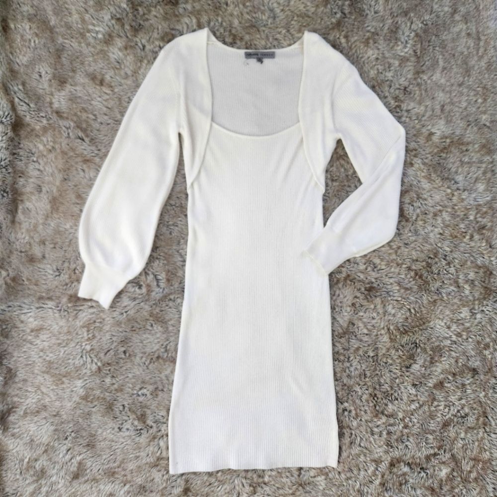 Absolutely Famous‎ Attached Balloon Sleeve Shrug Ribbed Midi Dress Size Medium
